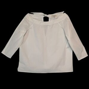 Kallmeyer Womens Blouse 2 Cotton Weathercloth White Tie Back Top Minimalist Chic